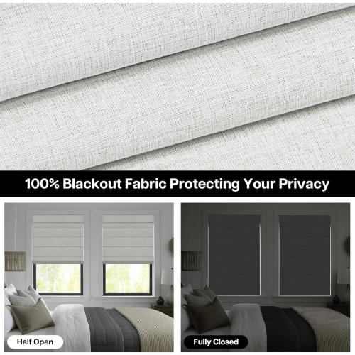 LazBlinds No Drill Roman Shades for Windows, Cordless Blackout Window Shades with UV Protection, Polyester Fabric for Bedroom & Living Room, 39 W x 64 H, Natural