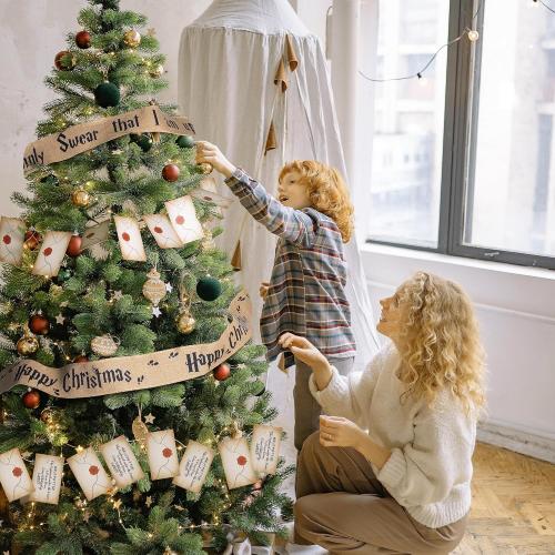 2 Set 62''x 4'' Christmas Tree Burlap Ribbon Garland, Wizard Burlap Ribbon Tree Decoration with 2 String Letter Cards, Xmas Rustic Burlaps Ribbons Decor for Christmas Hanging Home DIY Craft