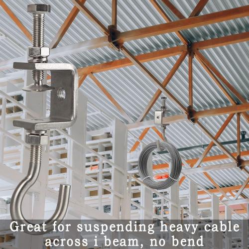 1 3/16 In Stainless Steel Small C Clamps  Heavy Duty Metal Threaded Hanging Screw Hook/Open Cup Bolt Hook, With Stable Wide Jaw Opening&Protective Pad/I-Beam Design (4PCS)