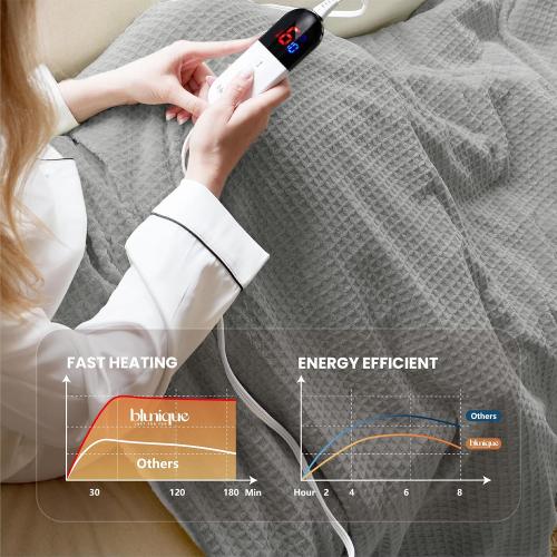 Heated Blanket Electric Blanket Twin Waffle, 62x84 Inches Sherpa Fleece Fast Heating Blanket 6 Heating Levels & 10 Hours Auto Off ETL Certification, Grey Twin