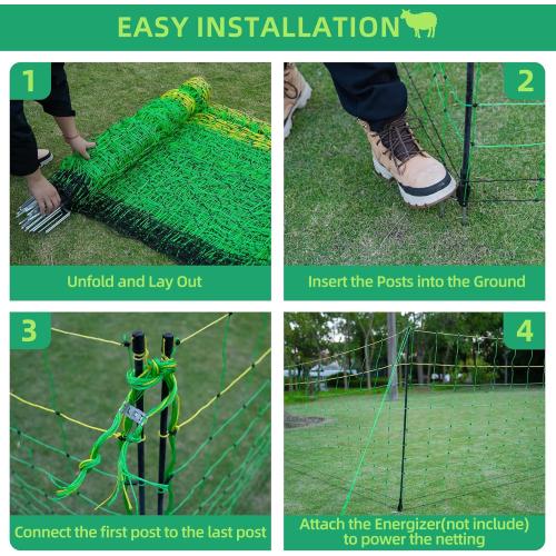 Electric Fence Netting, 49.6 H x 164' L, Portable Livestock Nets Mesh for Hog, Dogs, Deer, Goats, Larger Animals Electric Fencing for Backyards, Homesteaders, Farms, Ranches, Gardens