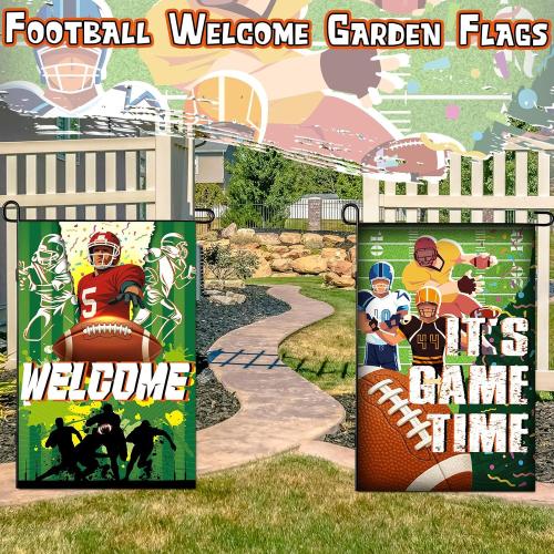 Boao 2 Pack Football Welcome Garden Flags 12 x 18 Inch Double Sided Burlap Football Garden Flag for Sport Themed Birthday Party Decorations Outside Welcome Yard Wall Door Sign Decor