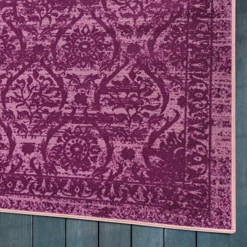 Antep Rugs Alfombras Non-Skid (Non-Slip) 6x9 Rubber Backing Floral Geometric Low Profile Pile Indoor Area Rugs (Purple, 6'7 x 9')