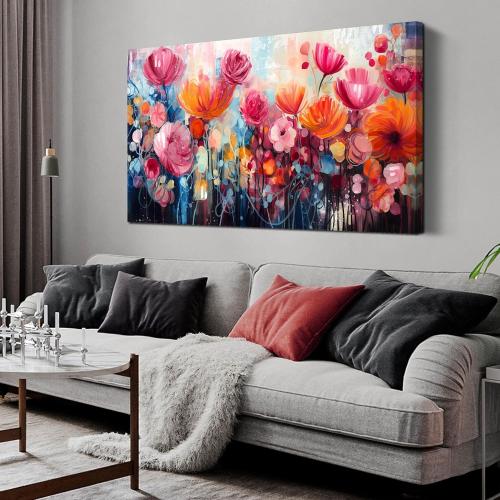 ENTANUB Flower Wall Art for Living Room, Pink Canvas Print Painting for Bedroom, Floral Picture Artwork, Large Size 48x24 Inches