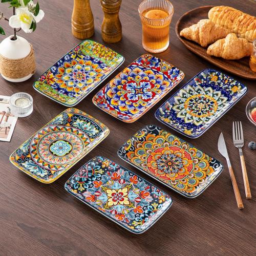 vancasso Simi 6-Piece Ceramic Salad Plates Set - 8.5 Inch, Rectangular Dessert Plates for Sushi, Appetizer, Cake - Microwave & Oven Safe, Porcelain Plates for Kitchen Decor