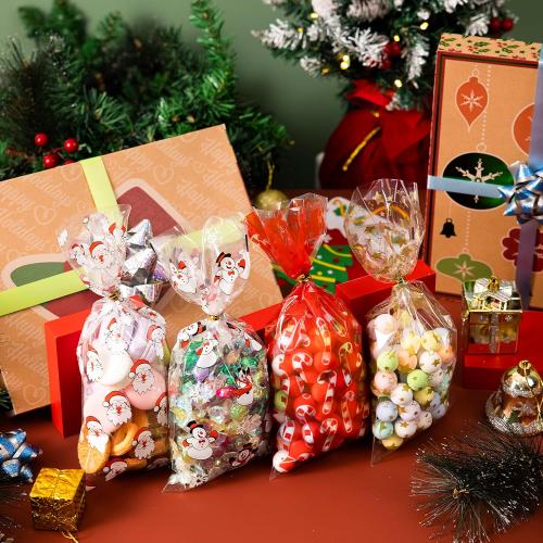 JOYIN 144 PCS Christmas Cellophane Bags with Ribbon for Holiday Treats, Christmas Clear Cello Gift Candy Cookie Bags for Party Favors, Festivals Presents, Party Supplies (11” X 5”)