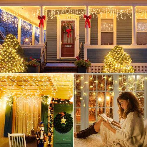 YOUNGAR Icicle Lights Outdoor, 23FT 200 Connectable Icicle Christmas Lights