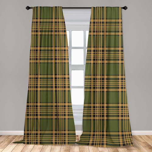 Lunarable Plaid Curtains, Tartan Pattern in Autumn Tones Old Fashioned Design Country Illustration, Window Treatments 2 Panel Set for Living Room Bedroom, Pair of - 28 x 84, Olive