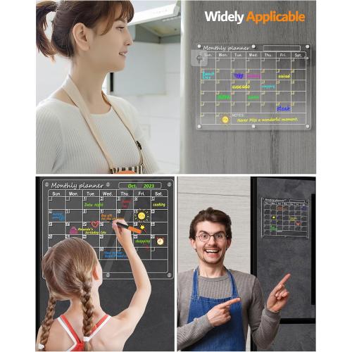Magnetic Acrylic Calendar for Fridge,2 Pack 12x16 Clear Fridge Calendar Dry Erase Magnetic Planning Boards Set for Refrigerator with 6 Colorful Highlight Markers