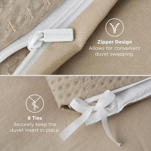 Bedsure Luxury Waffle Duvet Cover King Size - Textured Duvet Cover Set, Soft, Breathable Bedding Set (104x90) with 2 Pillow Shams for All Season, Khaki, Comforter Not Included