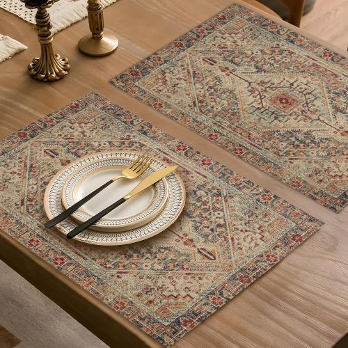Boho Style Dusty Blue Placemats Set of 4,Vintage Elegant Farmhouse Table Center Linen Decor,12x18 Inch Country Rustic Farmhouse Magical Fall Table Mats for Party Kitchen Dining Decoration