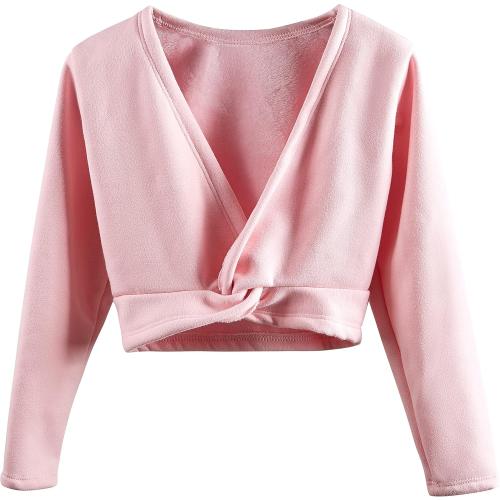 DANSHOW Girls Ballet Wrap Tops Kids Long Sleeve Dance Sweater,Velvet Inner
