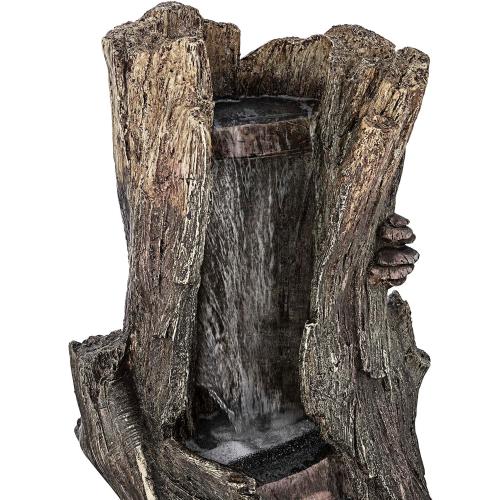 Alpine Corporation WIN258 Outdoor Rainforest Waterfall Tree Trunk Floor Fountain with LED Lights, Tiered Garden Decor, 41 H, Brown