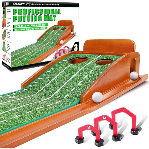CHAMPKEY Premium Golf Putting Green Indoor with 3 Golf Putting Gates - Improves Putting Accuracy and Skill Levels Golf Putting Mat - Ideal for Indoor and Outdoor Training