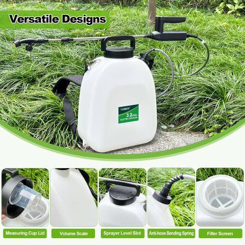 Battery Powered Sprayer 3.2 Gallon, Backpack Sprayer with 3 Adjustable Forces, Battery Indicator, 5 Mist Nozzles, 41 Retractable Wand, USB Rechargeable Garden Sprayer for Weed Lawn Yard
