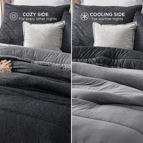 Bedsure Queen Comforter Set - Cooling and Warm Bed Set, Charcoal Black Reversible Bedding for All Season, 3 Pieces, 1 Queen Size Comforter (88x88) and 2 Pillow Cases(20x26)