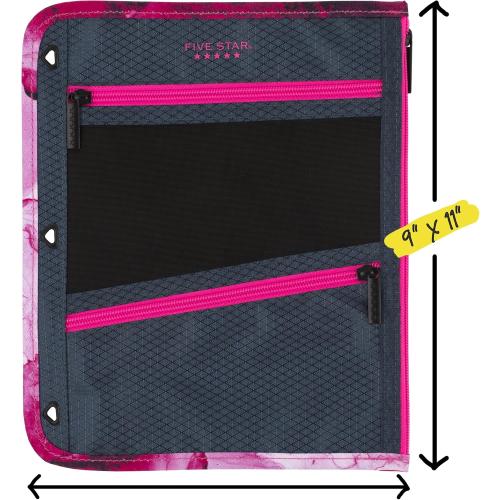 Five Star Pencil Pouch, Pen Case, 3-Pocket Zipper Pouch, Fits 3-Ring Binder, Storage Organizer for Classroom Supplies Earbuds Chargers Cables Makeup, Navy/Pink (506420B-ECM)