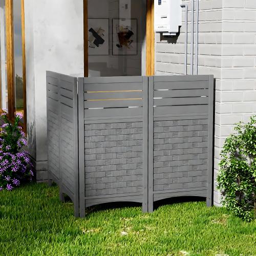 Mrosaa Outdoor Fence Privacy Panels,Resin Privacy Fence Panels for Outside,Air Conditioner/Trash Can/Pool Equipment Enclosure 4-Pack(Grey)