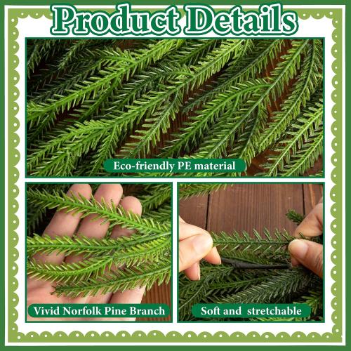 6 Ft Christmas Norfolk Pine Garland, Dense Norfolk Pine Realistic Touch Garland, Artificial Pine Greenery Garlands for Christmas Holiday Mantle Fireplace Table Home Decor