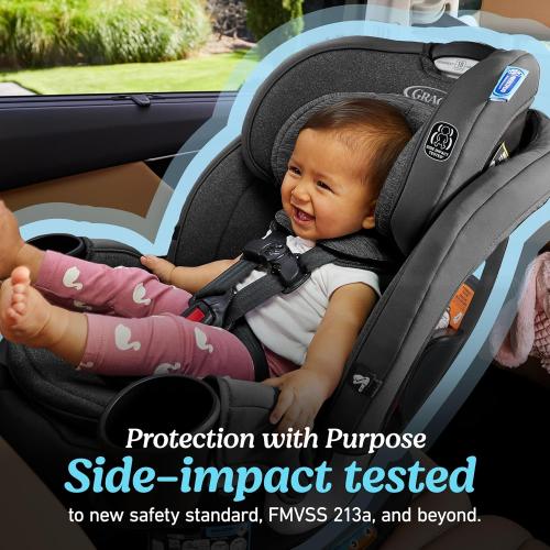 Graco Turn2Me 3-in-1 Rotating Convertible Car Seat, Brighton, Rear-Facing Rotation Only, Forward-Facing Mode, Highback Booster Up to 100 lbs, Adjustable Headrest & Harness, Steel Reinforced Frame (DARK GREY)