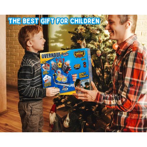 POFJOEQ Engine Building Kit, Kids Mechanic Repair Set for Kids Motorcycle Engine，Take Apart Toys-42pc Playset，STEM Engine Model Kit Toy with Cool Lights&Sounds，Educational Toys for 3  Year Old (Blue)