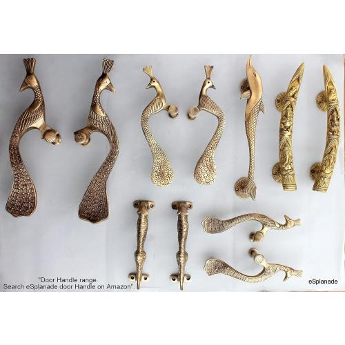 eSplanade - 11 Tusker Style Ganesha Carving Brass Door Handle Pair - Set of 2 | Home Decor | Door Decor | Pair of Brass Door Handles | Pair of Brass Door Pulls