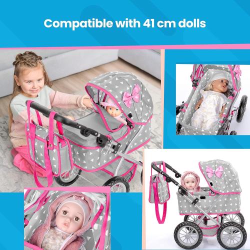 Kinderplay Baby Doll Stroller | Baby Doll Pram | Baby Doll Carriage - Stroller for Baby Dolls with Adjustable Handle (12.99-24.80 inches) | Babydoll Reborn Strollers | Model KP0261S