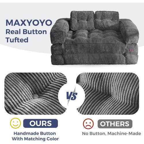 MAXYOYO Folding Sofa Bed, L-Shaped Convertible Sofa Bed with Armrest Foldable Sleeper Couch with Pillow, Portable Fold Out Chair Comfy Floor Couch Lounge for Living Room Bedroom, Dark Grey, Double