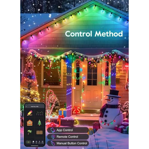 Brightown Smart C9 Christmas Lights Outdoor, 100 LED Christmas Color Changing Fairy Lights App Control, Music Sync, RGB, Shatterproof Connectable C9 String Lights for Tree House Indoor Xmas Decor