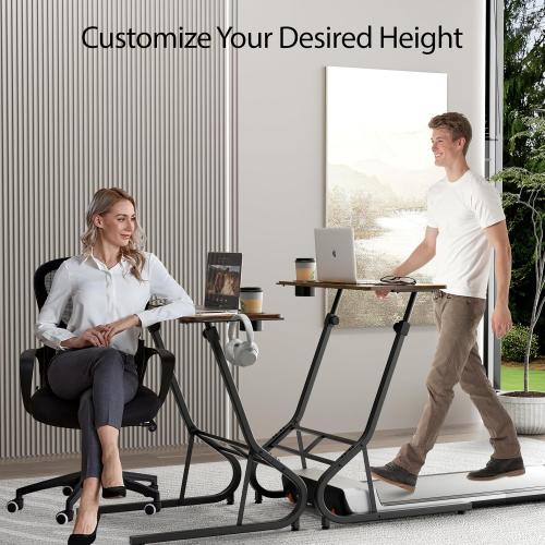 GRLEAF Adjustable Height Standing Desk for Walking Pad Treadmill, Desk for Laptop with Cup Holder, Desk for Bike/Cycling, Used for Bedrooms and Offices (Rustic Brown)