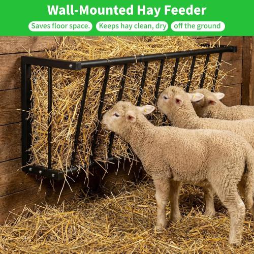 Wall Mount Hay Rack for Goats, Sheep, Horses – Heavy Duty 25 Gallon Livestock Hay Feeder, Hanging Blanket Holder with Rust Resistant Coating, Space Saving Farm Goat Feeder for Indoor, Outdoor Use