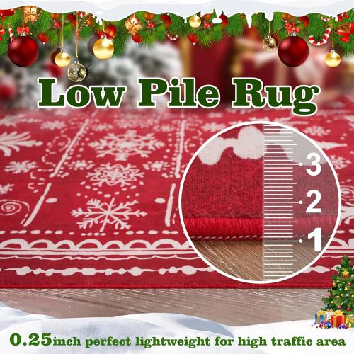 Christmas Decorative Rug 6x9 for Bedroom Living Room Christmas Tree Area Rug Indoor Throw Area Rug Washable Non Slip Low Pile Rug for Dining Room Home Study Holiday Decor(Xmas Tree Red,6x9ft)