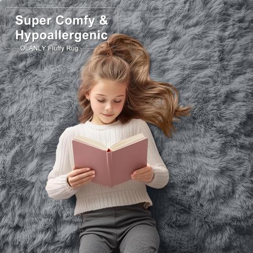 OLANLY 5x7 Machine Washable Large Area Rugs for Living Room, Bedroom, Soft Fluffy Shaggy Bedside Rug, Indoor Floor Carpet for Kids Girls and Boys, Dorms, Nursery, Home Decor Aesthetic, Grey