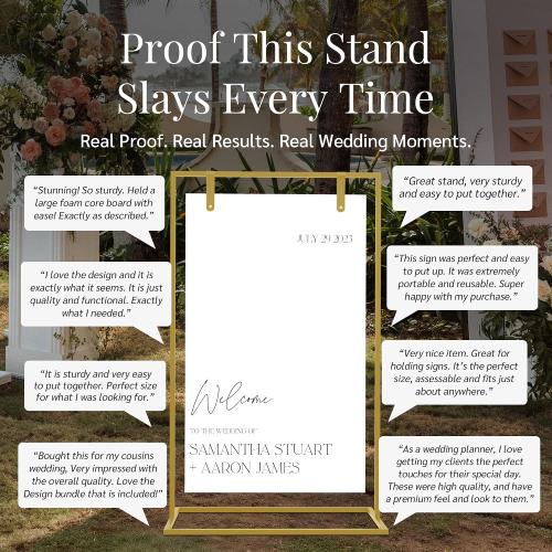 Gold Wedding Welcome Sign Stand with Holder - Elegant Metal Easel Display for Seating Chart, Reception Signs, Welcome Board - 30  Customizable designs for Baby, Bridal Shower - Versatile Party Sign Holder