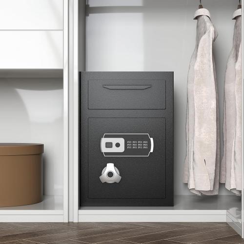 2.8 CUB Drop Safe for Business, Electronic Safe Box with Digital Combination and Anti-Fishing, Depository Safes with Fireproof Waterproof Document Bag, Security Safe for Slips Expense Office Home
