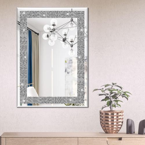 Ruomeng Wall Mirror Rectangular Crystal Crush Diamond Mirror for Home Decoration Accent Mirror for Bathroom, Entryway and Bedroom, 20 x 28