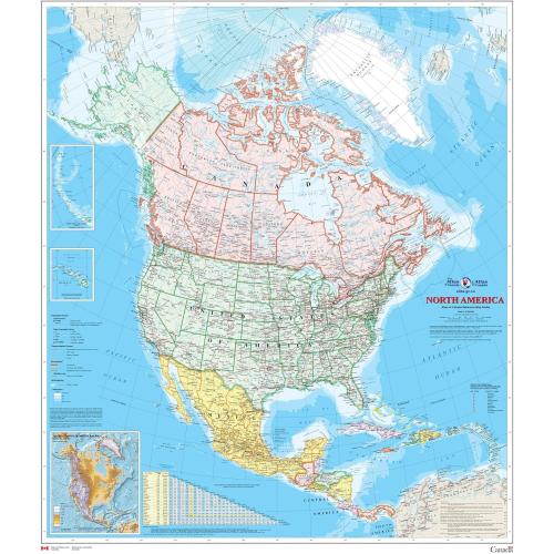 North America Wall Map - Atlas of Canada - 34 x 39 Laminated