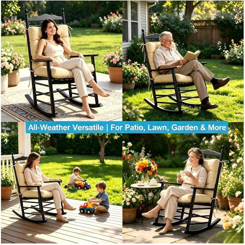 QILLOWAY Outdoor Chair Cushion for Patio Furniture, Waterproof Patio Cushions with Ties, Fade Resistant Replacement Pads for Outdoor Rocking Chairs,Beige