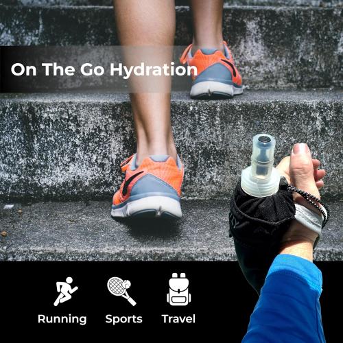 FITLY Running Handheld Water Bottle 12 oz Soft Flask - Hand Water Bottle For Runners, Hiking, Skiing & Outdoor Activity - Fits F2, F2, F3 & F4 Collapsible Flask - Hydration Holder with Pocket