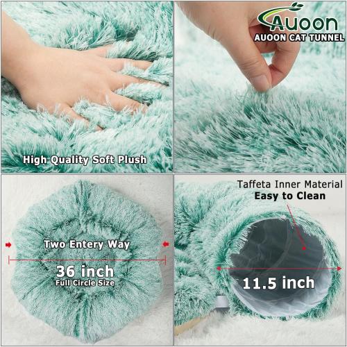 AUOON Cat Tunnel Bed for Indoor Cats - Large Cat Donut Tunnel with Hanging Ball Toy, Collapsible 2-in-1 Multifunctional Interactive Cat Toy for Kitten, Puppy, Rabbit, Ferret (Khaki)
