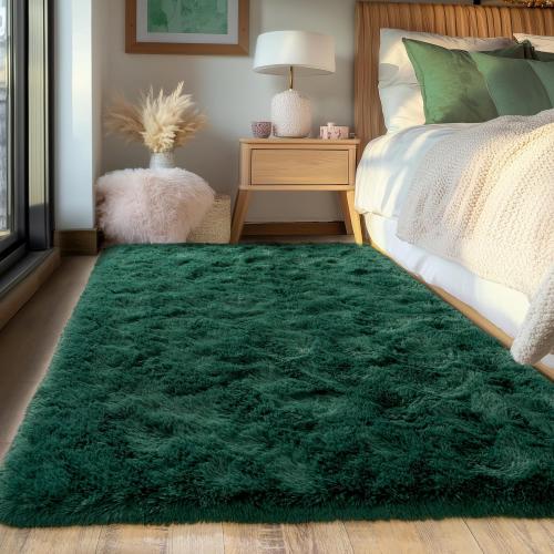 Green Fluffy Rug for Bedroom 4x5.9 ft - Ultra Soft & Non Slip Shaggy Area Rug, Comfy Durable Carpet for Living Room Kids Room Teens Dorm Home Decor, 1.7'' Thick Indoor Plush Carpets