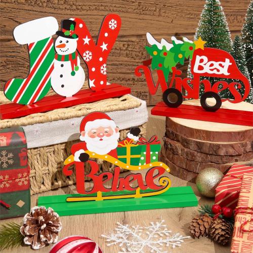 5PCS Christmas Table Decorations, Wooden Christmas Decorations, Seasonal Holiday Centerpieces, Winter Tabletop Display for Holiday Celebration, Xmas Home Decor