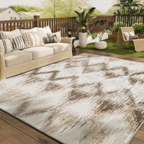 COCOER Outdoor Rug-Quick Dry Indoor Outdoor Area Rug-Brown Rugs for Living Room-Absorbent Patio Rug-Non Slip Outdoor Carpet-Morocco Washable Rug-Room Decor for Balcony Deck