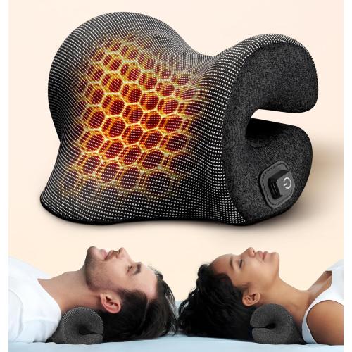 3s Heated Neck Stretcher for Pain Relief, Graphene Heating Pad, Odorless Neck Cloud Cervical Traction Device Chiropractic Pillow for Shoulder, Christmas Gifts for Women, Men, Mom, Dad (Black)