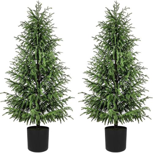 Norfolk Pine Christmas Tree Real Touch Faux Holiday Tree with Pot, Realistic Indoor Outdoor Decoration for Entryway, Living Room, Office, Apartment (5FT- 2Pack)