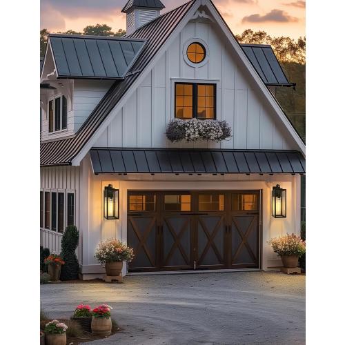 DORESshop 20 Inch Large Size Dusk to Dawn Outdoor Wall Lights, Matte Black Waterproof Anti-Rust Outdoor Light Fixtures Wall Mount with Clear Glass Shade for Porch, with T30 Light Bulbs, 2 Pack