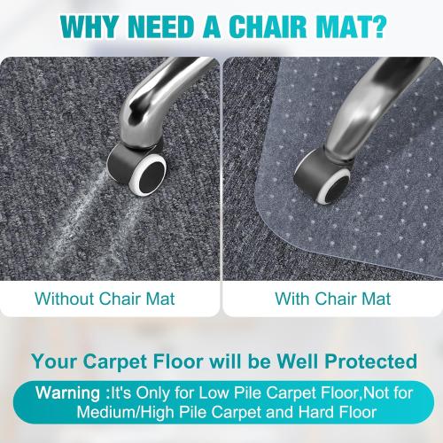 2 Pack Office Chair Mat for Carpets, 48 x 36 Clear Chair Mat for Carpeted Floors, Heavy Duty Under Desk Protector Carpeted Floors Mats, Rolling Computer Floor Mats with Studs for Home and Office