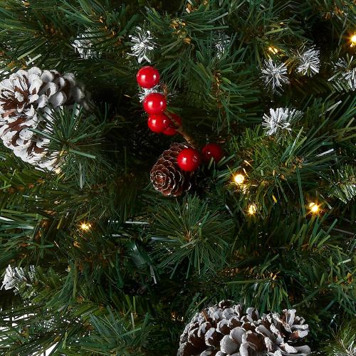 National Tree Company 18 in Pre-Lit Frosted Berry Artificial Christmas Urn Filler, Christmas Decoration with Pinecones, 35 Clear LED Lights, 175 Tips, Timer, Tripod Stake, Green