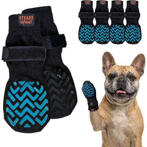 Anti-Slip Socks for Dogs - Breathable & Washable Non Slip Grippy Socks, Rubberized Paw & Adjustable Strap, Secure Fit to Prevent Slipping, Paw Protection for Senior Dogs, 4 Pack (Size M)