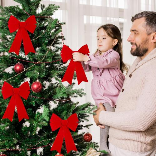 Aneco 6 Pieces Red Christmas Bows Holiday Christmas Wreaths Bows 12 x 9 Inches Xmas Red Velvet Decoration Bow for Xmas Party Decoration